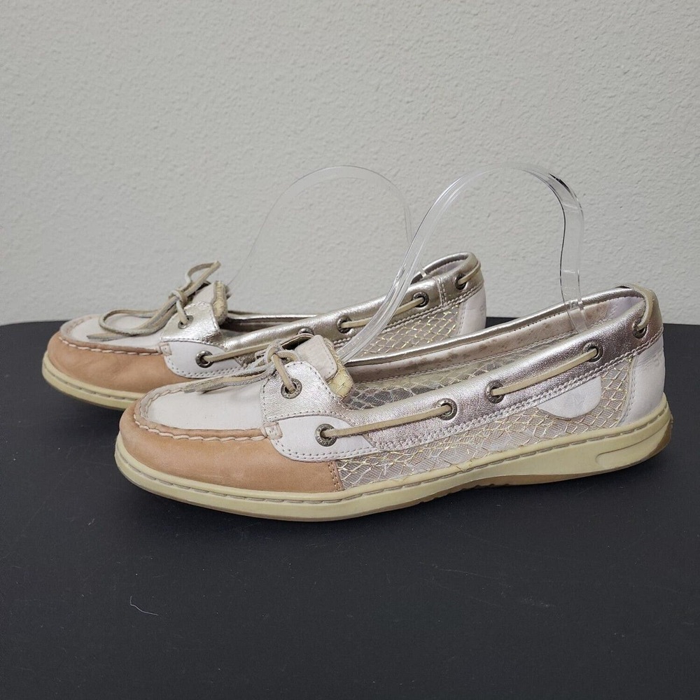 Sperry Top Sider Womens STS93259 White Silver Round‎ Toe Boat Shoes Size 10 M